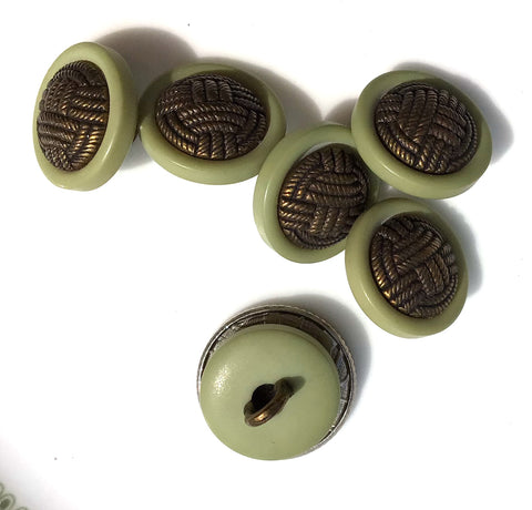 Pack of 6 15mm Pre Loved Green Buttons with Gold Knot Centre