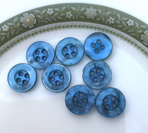 Pack of 7 14mm Blue Pearlised 4 Hole Buttons - Premium Buttons from Smart as a button - Just £0.50! Shop now at Smart as a button