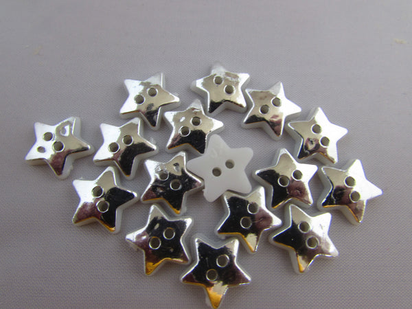 12mm Buttons Silver or Gold Star Shaped Buttons with 2 Holes in Asst Packs