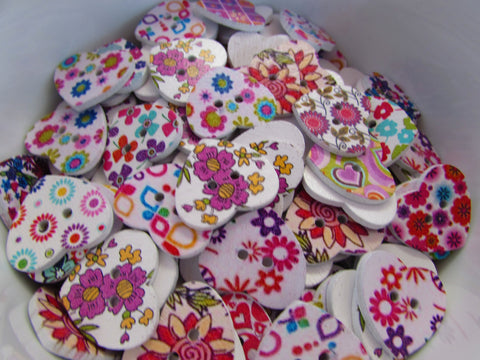 Assorted Floral Wooden Heart Buttons - Premium wooden from Panda Hall - Just £2.50! Shop now at Smart as a button