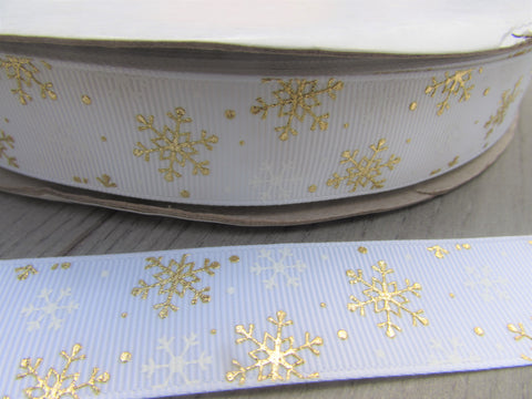 White and Gold Snowflake Grosgrain Ribbon - Premium  from Smart as a button - Just £3! Shop now at Smart as a button