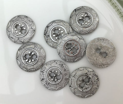 Pack of 8 Vintage 15mm Decorative Silver Buttons- Pre loved Buttons