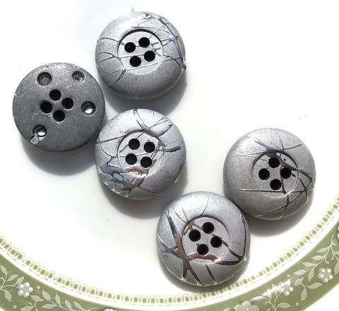Pack of 5 Vintage Lightweight Pre loved Buttons with Silver Foil Pattern 21mm