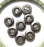 Pack of 9 Vintage 21mm Silver Pre loved Buttons with Sunken Centre and Square Detail