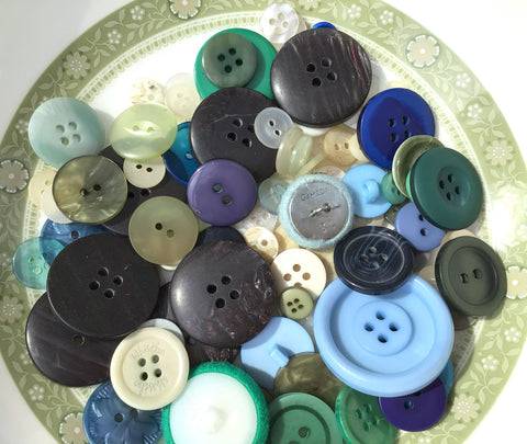 75g Vintage and Pre loved Buttons in Blue and Green Asst 1