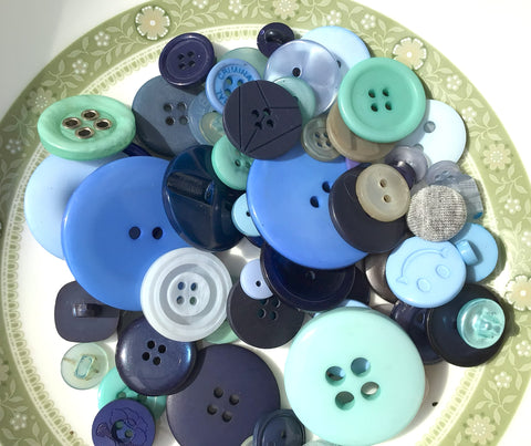 75g Vintage and Pre loved Buttons in Blue and Green Asst 2