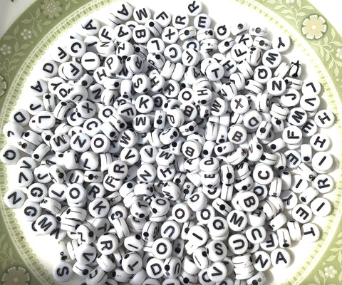 7mm White Alphabet beads 50g Bag