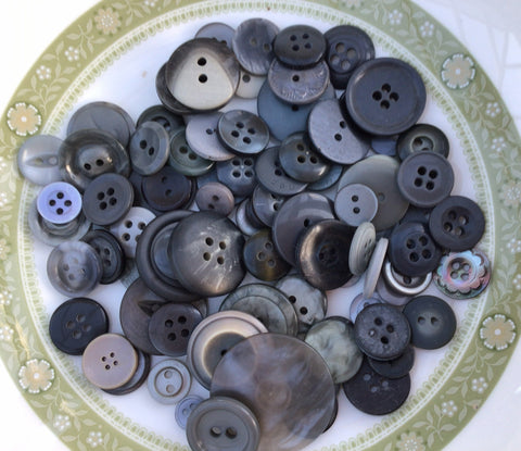 50g Grey Assorted Vintage and Pre loved buttons Asst 5