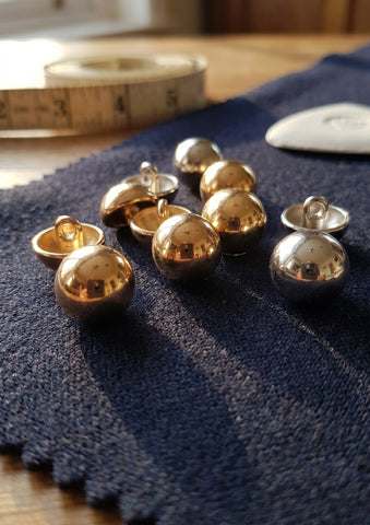 11mm Domed Silver or Gold Jacket Buttons