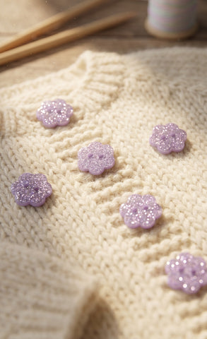 10mm Lilac Glitter Flower Buttons Baby Buttons