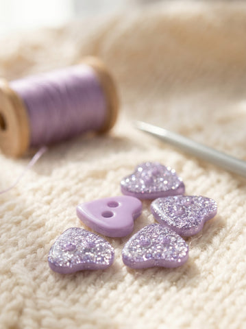 10mm Lilac Glitter Heart Buttons Baby Buttons