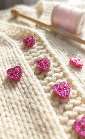 10mm Pink Glitter Heart Buttons Baby Buttons