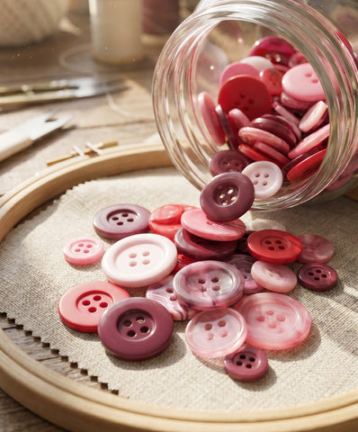 50g Pink, Red and Mauve Buttons Assortment
