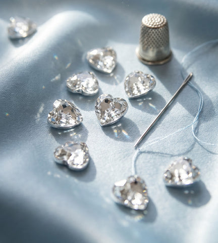 Silver Crystal Heart Buttons