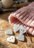 10mm Silver Glitter Heart Buttons Baby Buttons