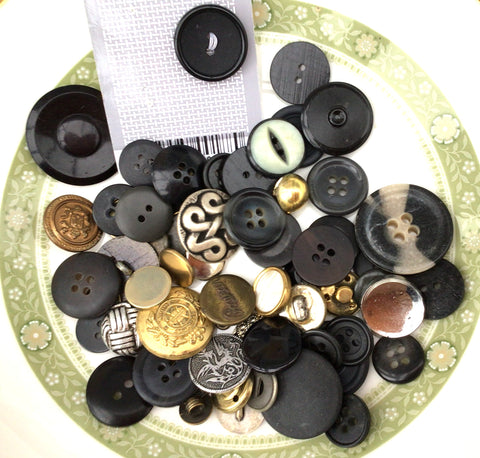 75g Vintage and Pre loved Buttons in Black, Gold and Silver Assortment 1