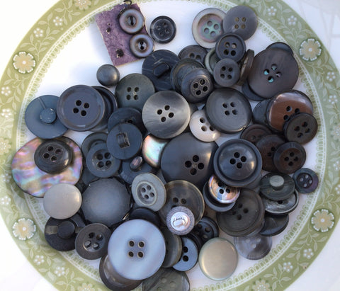 50g Grey Assorted Vintage and Pre loved buttons Asst 4
