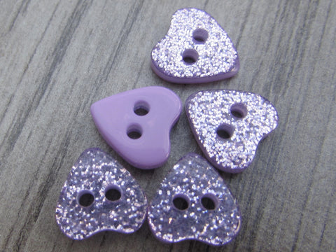 15mm Lilac Glitter Heart Buttons