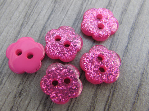 10mm Pink Glitter Flower Buttons