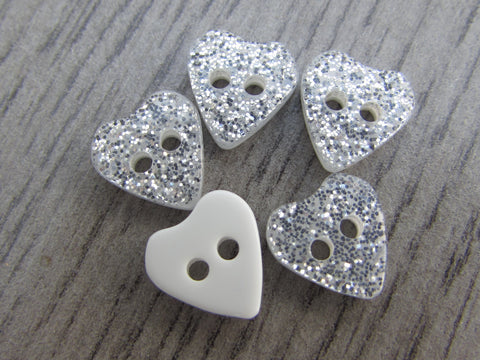 10mm Silver Glitter Heart Buttons