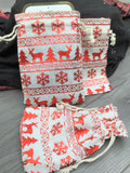 Christmas Gift Bags Red Foil Xmas Designs Cotton Drawstring Asst Packs 14 X 10CM