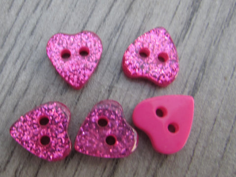 15mm Pink Glitter Heart Buttons