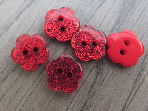 15mm Red Glitter Flower Buttons