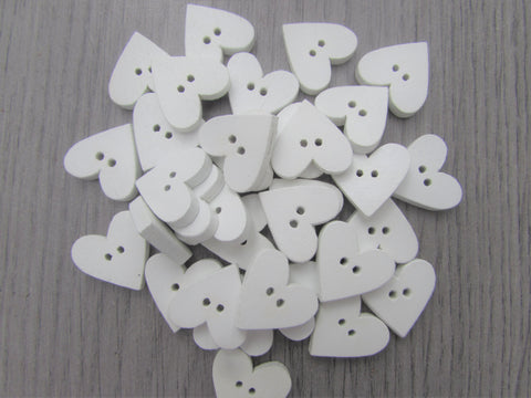 19mm White Heart Buttons with 2 Hole in Packs of 10, 20,50, 100 Wooden Buttons