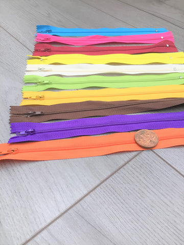24cm Nylon Zips in Assorted Colours