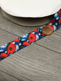 25mm Ribbon Navy Blue Red Poppy Flower Satin Ribbon in 2m, 5m, 10m and 20m - Premium Ribbon from Smart as a button - Just £2.50! Shop now at Smart as a button