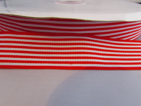 25mm Ribbon Red and White Horizontal Stripe Double Sided Ribbon Grosgrain