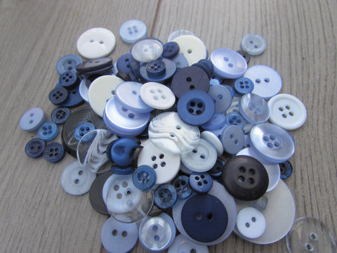 Mixed Button Assortment in Blue and Navy Colours Buttons in assorted Sizes 50g - Premium assortment from jaytrim - Just £2.50! Shop now at Smart as a button