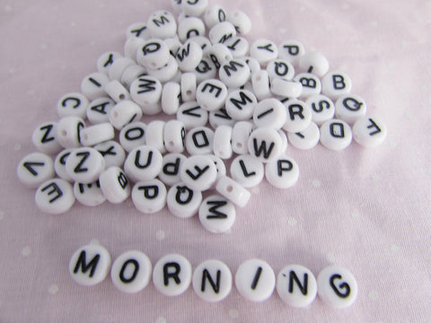 7mm White Alphabet beads