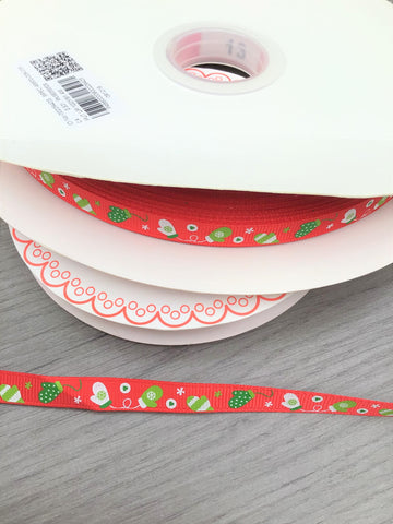 9mm Red Christmas Ribbon with Mitten Glove Print in 2m, 5m, 10m 20m Grosgrain - Premium Ribbon from Smart as a button - Just £2.25! Shop now at Smart as a button