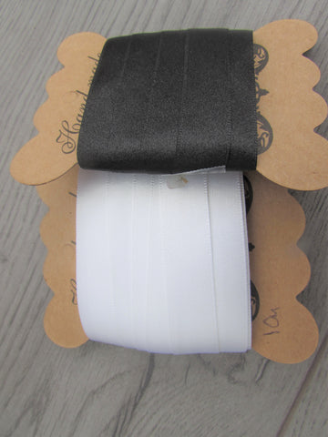 15mm or 25mm Black or White Double Satin Ribbon
