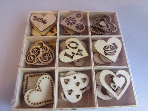 Box of 45 Wooden Hearts Love Symbols Wooden Decorative Hearts 28mm High - Premium  from Smart as a button - Just £4.50! Shop now at Smart as a button