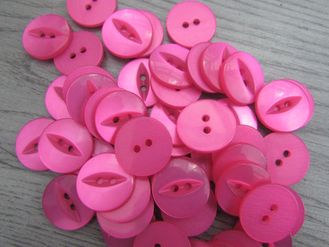 11mm & 19mm Buttons Cerise Pink Fisheye  Buttons 2 Hole Pks 10, 20, 50, 100