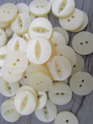 11mm & 19mm Buttons Cream Ivory Fisheye  Buttons 2 Hole Pks 10, 20, 50, 100