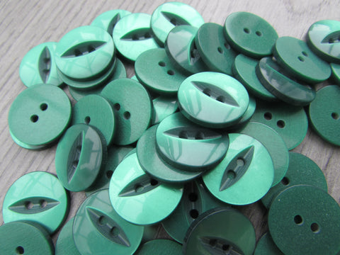 11mm & 19mm Buttons Forest Green Fisheye  Buttons 2 Hole Pks 10, 20, 50, 100