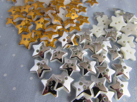 12mm Buttons Silver or Gold Star Shaped Buttons with 2 Holes in Asst Packs - Premium Buttons from Smart as a button - Just £0.40! Shop now at Smart as a button