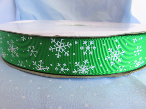 25mm Ribbon Red or Green Snowflake Grosgrain Ribbon in 2m, 5m, 10m and 25m