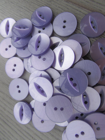 11mm & 19mm Buttons Lilac Fisheye  Buttons 2 Hole Pks 10, 20, 50, 100