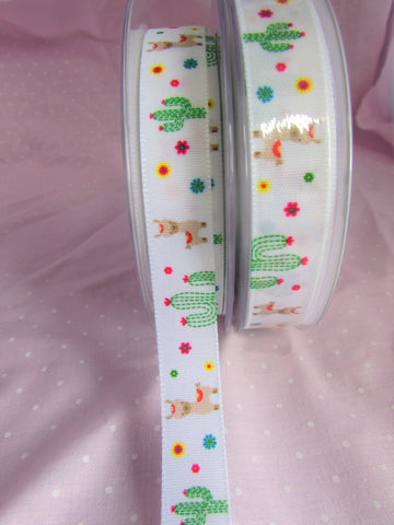 15mm White Ribbon Llama and Cactus Grosgrain - Premium Craft from Berisfords - Just £3! Shop now at Smart as a button
