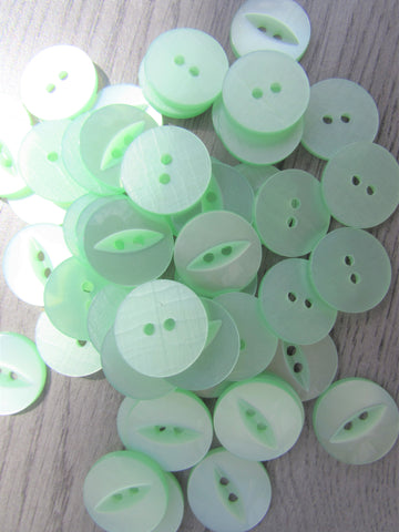 11mm & 19mm Buttons Mint Fisheye  Buttons 2 Hole Pks 10, 20, 50, 100