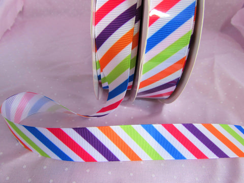 22mm  Multi Colour Stripe Ribbon Reel Chic Grosgrain Ribbon
