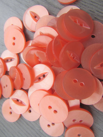 11mm & 19mm Buttons Peach Fisheye  Buttons 2 Hole Pks 10, 20, 50, 100