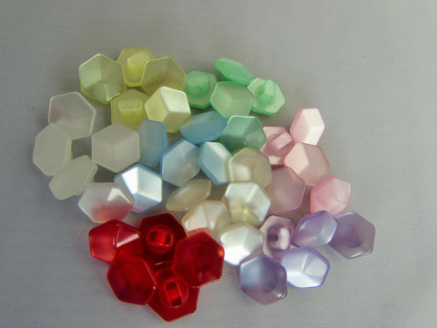 11mm Pearlescent Hexagonal Buttons in Assorted Colours