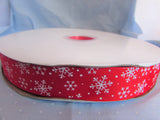 25mm Ribbon Red or Green Snowflake Grosgrain Ribbon in 2m, 5m, 10m and 25m