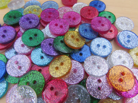 15mm Buttons Assorted Round Glitter Buttons