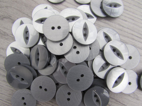 11mm & 19mm Buttons Smoke Grey Fisheye  Buttons 2 Hole Pks 10, 20, 50, 100